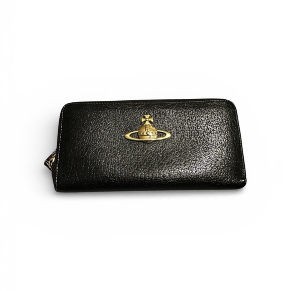 Vivienne Westwood Handbags - Vivienne Westwood Black Pebbled Leather Orb Zip-Around Wallet